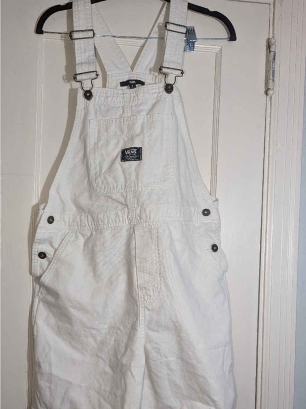 Vans Off-White Denim Overalls with Black Logo Patch size XS